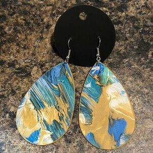 Blue and Gold Teardrop Earrings